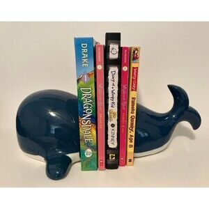 Baby Aspen Blue Whale Book Ends Childs Room Decor Ceramic Under The Sea 2018
